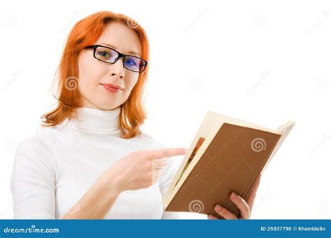 Beautiful Red Haired Girl In Glasses With Book Stock Photo Image Of
