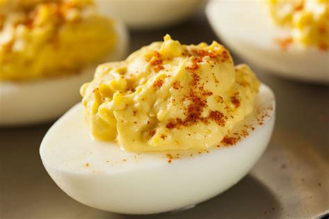 Carefully slice eggs in half & remove yolks. Classic Deviled Eggs | No calorie snacks, Healthy deviled ...