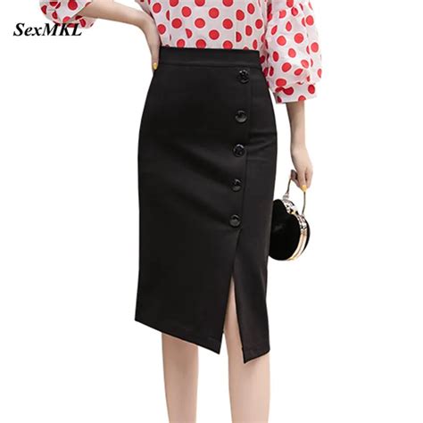 Sexmkl Oversized Black Pencil Skirt Women 2022 Fashion Work Midi Skirt Sexy Button Elegant