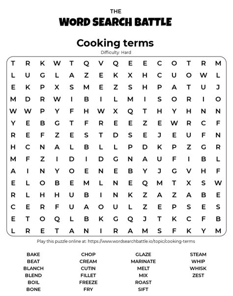Cooking Methods Word Search Puzzle Free Printable Worksheet