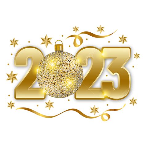 3d Luxury Bauble Golden 2023 With Gold Happy New Year Clipart