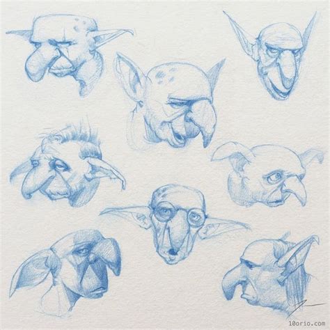 Goblin Head Studies Colored Pencil Drawing Creature Drawings