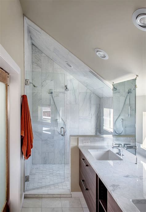 Adding an attic to your bathroom is much more complicated than building a bathroom in any if your attic is anything like the norm, its roof slopes down on two, three, or even all four sides. Bathroom Mirror Sloping Wall | Sloped ceiling bathroom ...