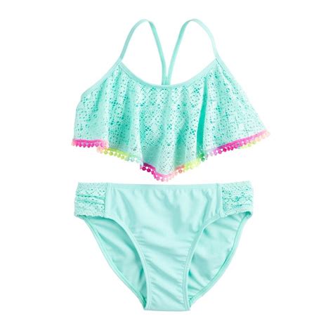 Girls 7 16 So Allover Turquoise Lace Up Back Bikini And Bottoms