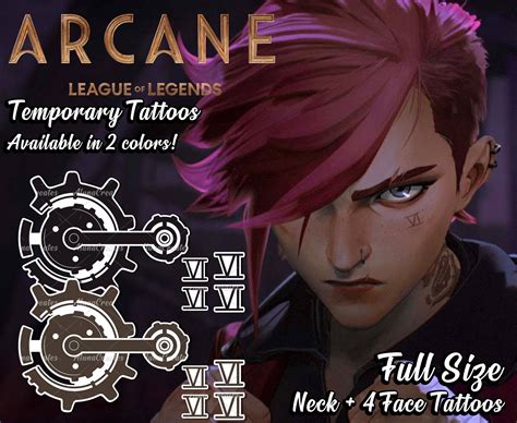 Vi Temporary Tattoo Neck And Face Tattoo Set Violet Etsy Uk League Of Legends Face