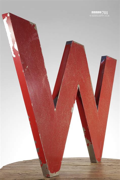 Large Red Vintage Metal Painted Letter W