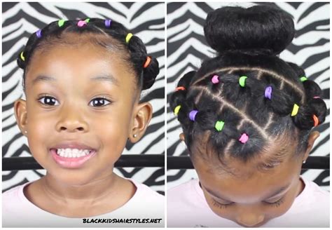 Colorful Stitched Styling With A Bun Natural Hair Styles Black Kids