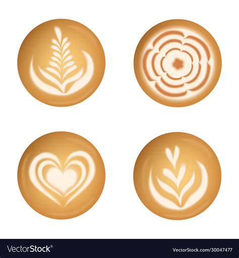 Set With Realistic Coffee Latte Art Top View Vector Image