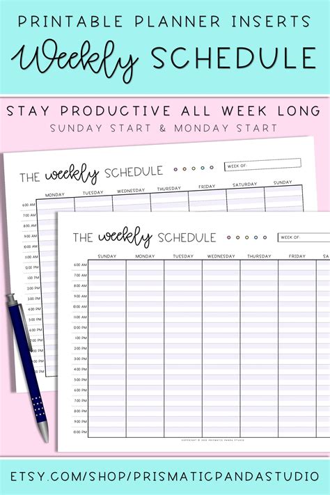 Weekly Schedule Printable Class Schedule Template Weekly Etsy