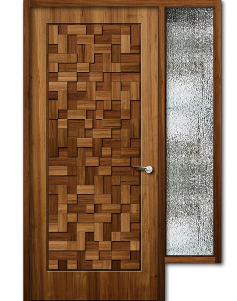 Teak Wood Finish Wooden Door With Window 8feet Height Modern Wooden