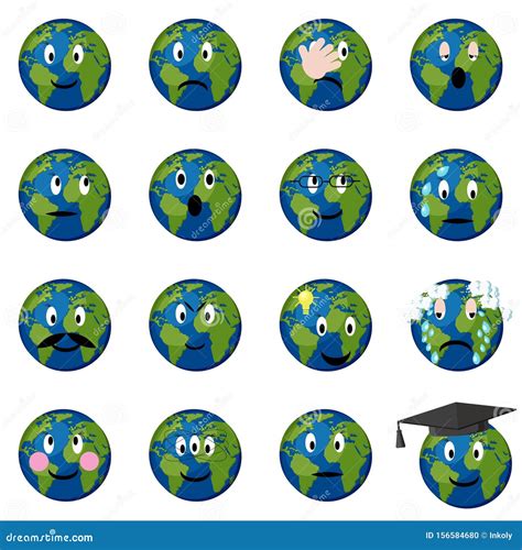 Planet Earth Emoticons Set Stock Vector Illustration Of Nerdy Ocean