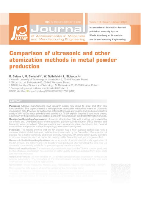 Comparison Of Ultrasonic And Other Atomization Methods In Metal Powder