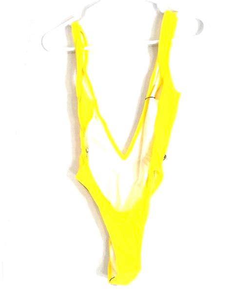 Plunge Low Back Thong Swimsuit Rubber Ducky Yellow Size S Property Room