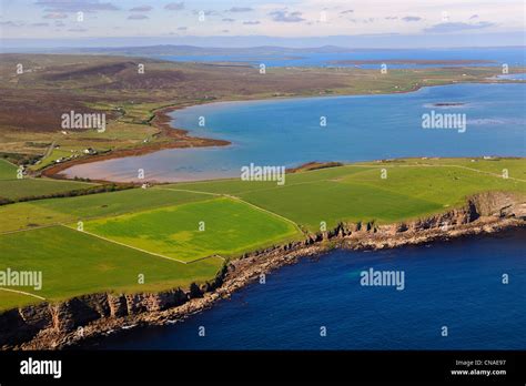 United Kingdom Scotland Orkney Islands Fields And Scattered Farms On