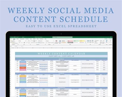 Weekly Social Media Content Schedule Excel Spreadsheet Etsy Australia