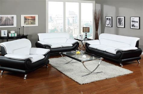 Orel Black White Bonded Leather Living Room Sets Living Room Leather