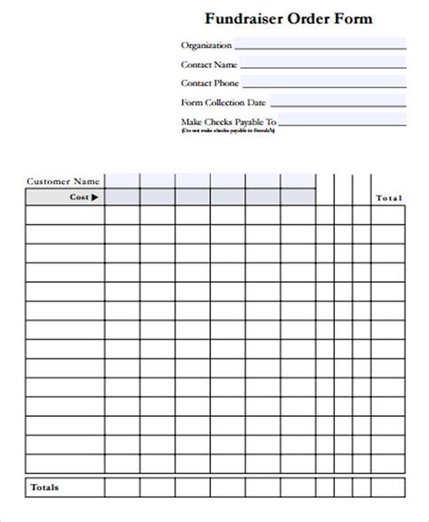 Printable Blank Fundraiser Order Form Template Printable Templates