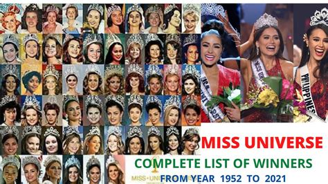 Complete List Of Miss Universe Winners From 1952 To 2021 Youtube