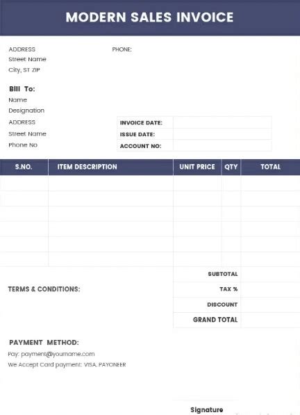 Modern Sales Invoice Template Prewrite