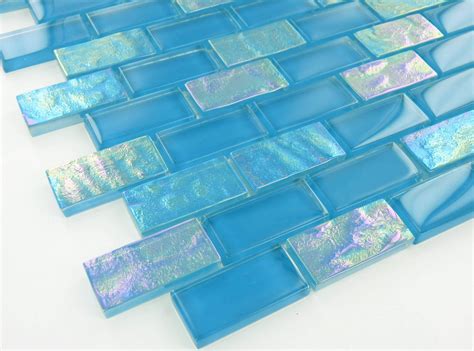 This 1 X 2 Blue Glass Tile Replicates The Conventional Brick Wall