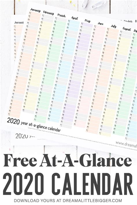 Free 2020 Year At A Glance Calendars