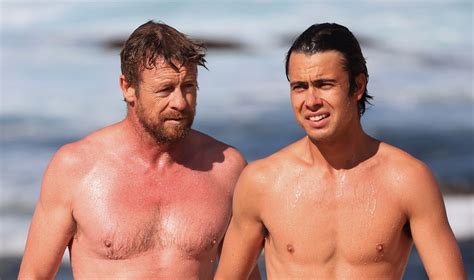 Simon Baker Goes Shirtless During Beach Day With 22 Year Old Son Claude See Photos Gossip