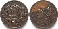 Vereinigte Staaten von Amerika USA 1 Cent 1837 HEAD OF 1838 Kupfer ...