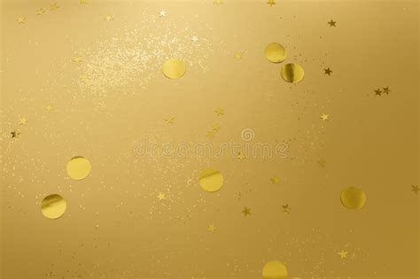 Gold Confetti And Glitter On Beige Metallic Shiny Background Stock