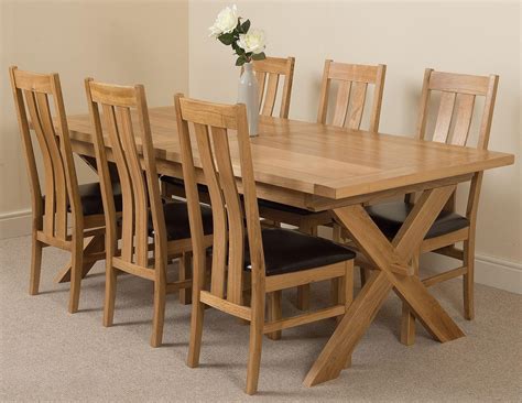 Vermont Solid Oak 200cm 240cm Crossed Leg Extending Dining Table With 6