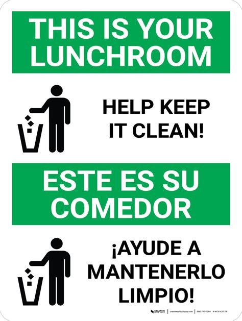 Keep Lunchroom Clean Bilingual Spanish With Icons Wall Sign