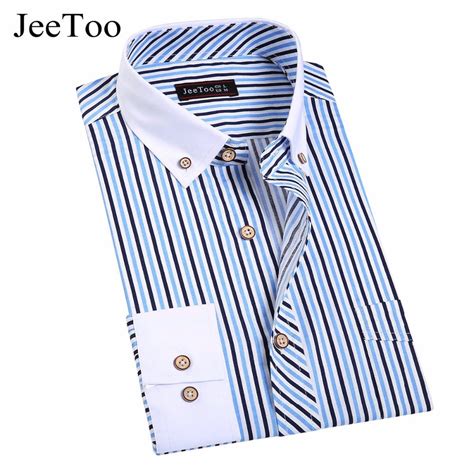 Jeetoo Men S Shirt Long Sleeve Slim Fit Men Casual Shirts Cotton Striped Formal Dress Shirts