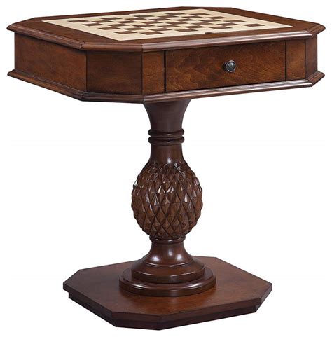 Wooden Game Table With Drawer And Reversible Game Tray Brown