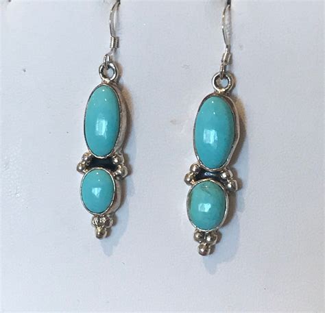 Turquoise Earrings Two Oval Turquoise Dangle Etsy