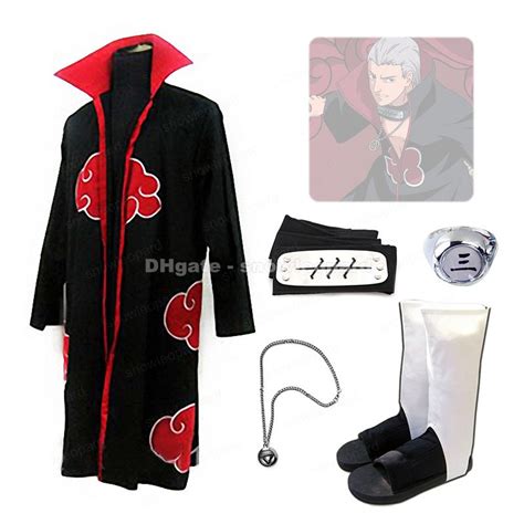 Naruto Hidan Cosplay Costume Whole Set Akatsuki Cloak Shoes Finger Ring