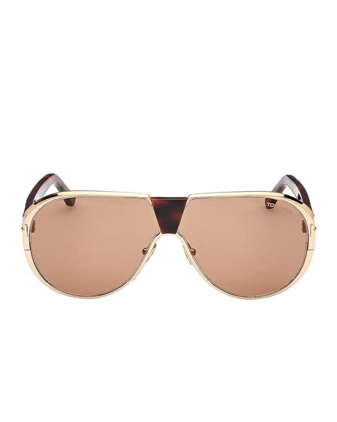 Tom Ford Vincenzo Sunglasses In Shiny Deep Gold And Brown Fwrd