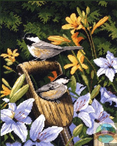 Thread pack only, no chart is included. Dimensions - Chickadees and Lilies - Cross Stitch World ...