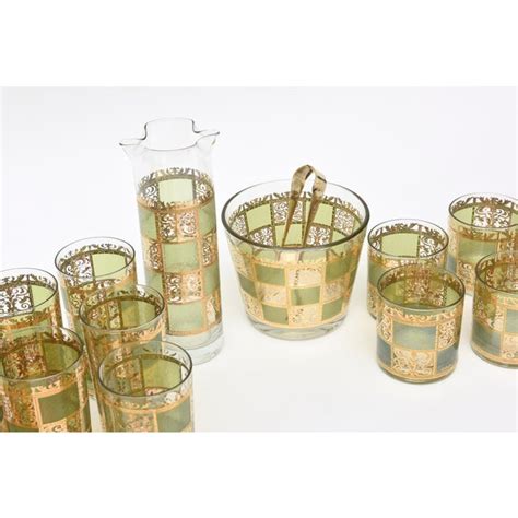 Culver Mid Century Modern Glass And Gold Painted Barware Set Of 16 Chairish