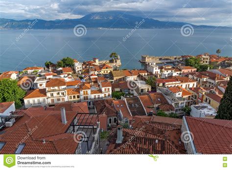 Panorama With Fortification At The Port Of Nafpaktos Town Greece