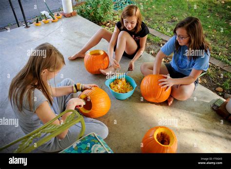 Pre Teen Girl Carving Pumpkin Hi Res Stock Photography And Images Alamy