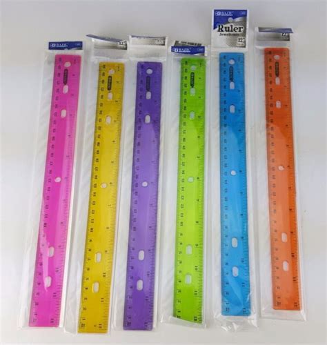 6 Pck Lot Transparent Colored 12 Rulers Ruler Color Standard English