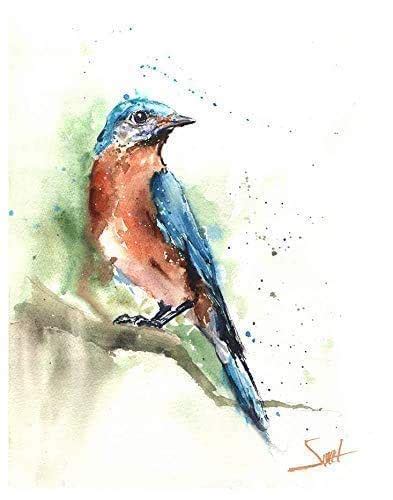 Watercolor Eastern Bluebird Print Bluebird Painting Blue