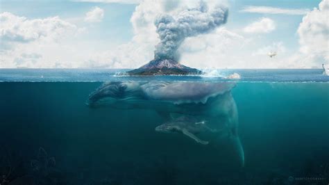 Island Hq Wallpaper Whale Art Volcano Fantasy Underwater