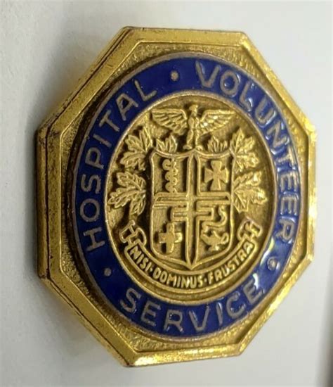 Vintage Hospital Volunteer Service Lapel Pin Enamel Pinback Gold Color