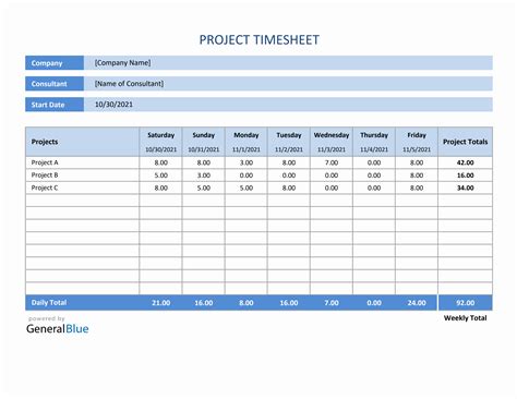 Project Timesheet In Excel Basic