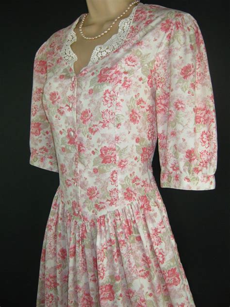 Laura Ashley Vintage Provence Pink Lace Collar Summer Garden Tea Dress