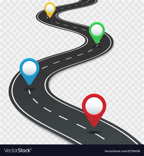 Highway Roadmap With Pins Car Road Direction Gps Vector Image