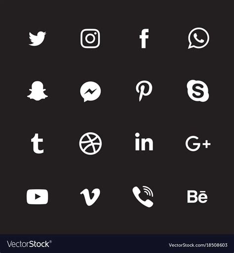 White Social Media Icon Set Vector Image On Vectorstock Social Media