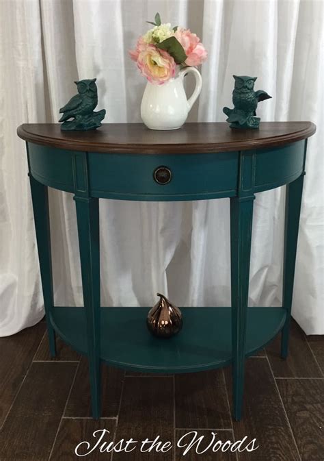 Hand Painted Deep Teal Console Table With Stained Top By Just The Woods