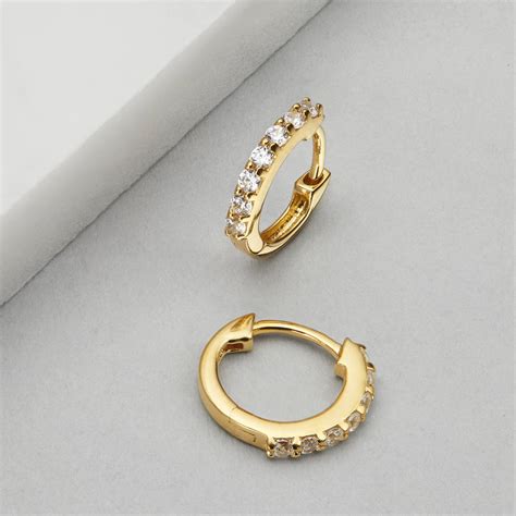 Gold plated hoops earrings for women, rosejeopal small gold plated hoop earrings, 3 pairs 925 sterling silver post gold hoop earrings set for girls men gifts(13/15/20mm) 4.2 out of 5 stars 439 £11.99 £ 11. Small Gold Or Silver Diamond Huggie Hoop Earrings By Lily ...