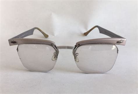 vintage nos men s browline rimless silver 1950 s bausch and lomb aluminum 12k gf glasses frames by